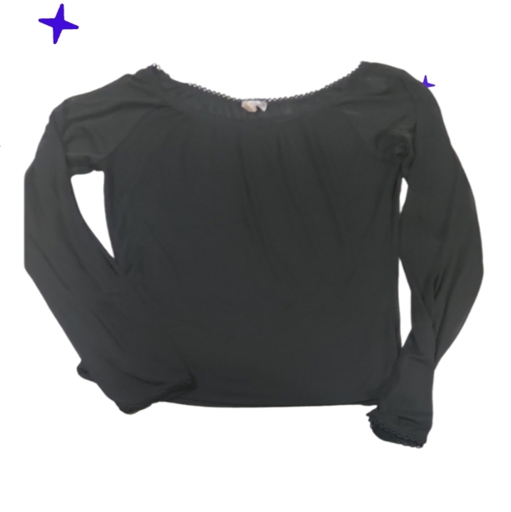 Rave Jrs Xl Sheer Split Sleeved Black Women's Top
